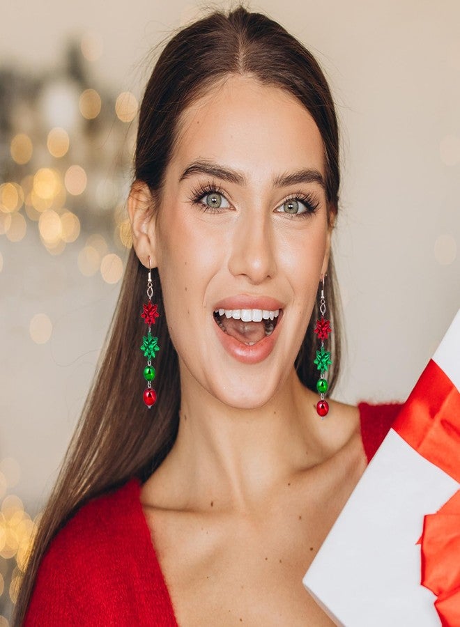 Nylry Christmas Earrings for Women Holiday Xmas Bow Earring for Women Red Green Festive Bow Drop Dangle Earrings Christmas Jewelry Accessories Outfits Gifts-bow&round - Image 4